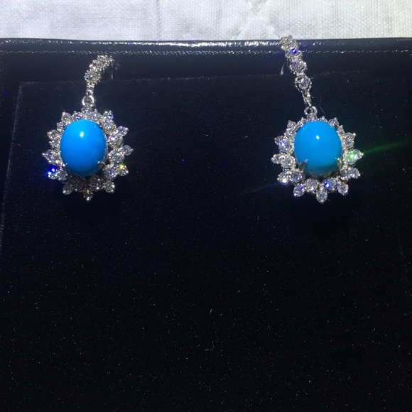 Turquoise & Diamond Earrings. - Picture 2 of 6